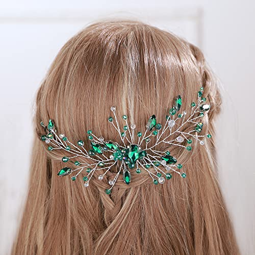 Emerald Green Crystal Bridal Hair Comb Silver Rhinestone Headpiece
