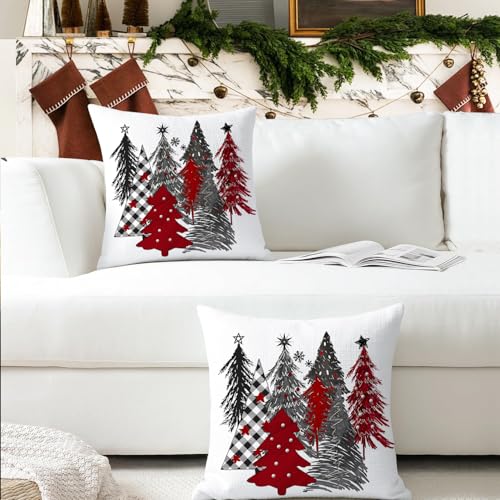 Artmag Christmas Pillow Covers 16x16 Inch - Set of 2 White Tree Decor