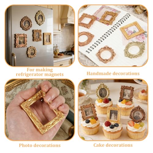 12 Mini Gold Picture Frames Set - Vintage Baroque Resin Photo Frames
