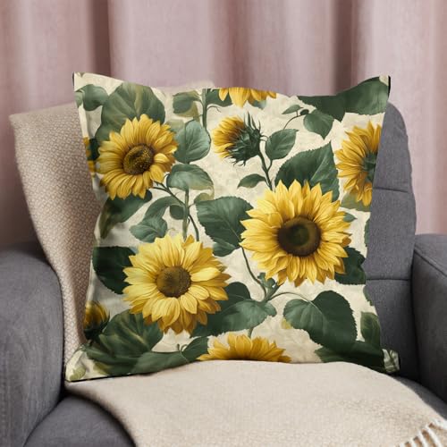 Spring Summer Floral Throw Pillow Cover - 18x18 Sunflower Design