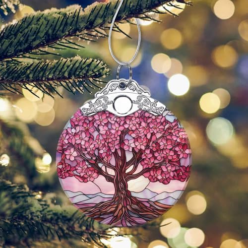 Pink Tree of Life Christmas Ornament Double-Sided Stained Glass Suncatcher - Pink Variation