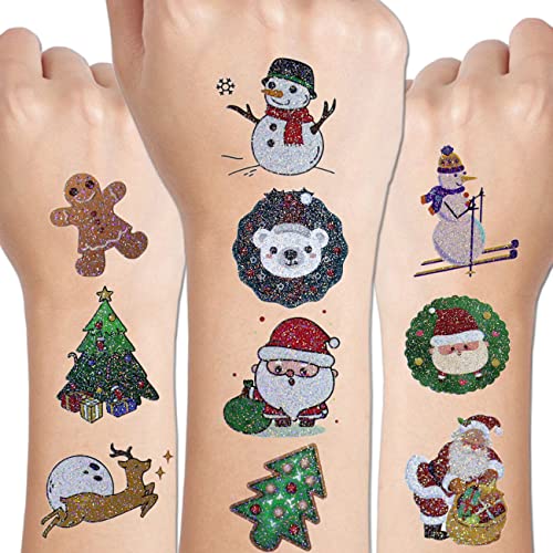 CHARLENT Glitter Christmas Temporary Tattoos for Kids 12 Sheets