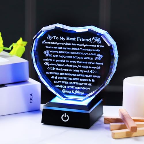 Best Friend Crystal Heart Gift with LED Base - Friendship Gift for Women