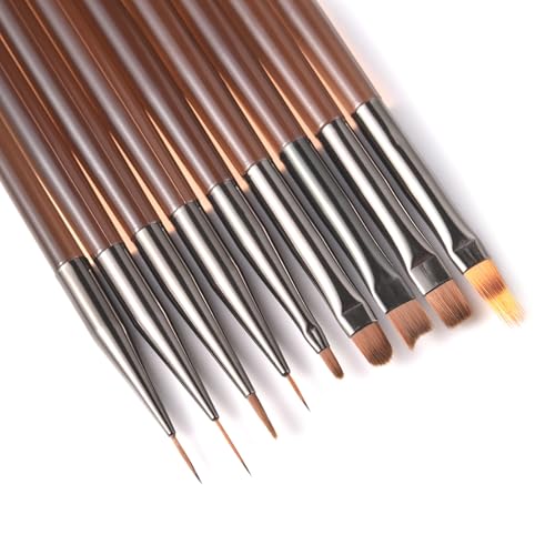 KAZIPOP 9Pcs Nail Art Brushes Set Professional Gel Painting Design Tools