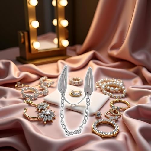 Silver Metal Snap Hair Clips with Chain Cross and Heart Pendants 4Pcs