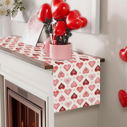 Valentine's Day Table Runner - Heart Design, 13 x 72 in Polyester