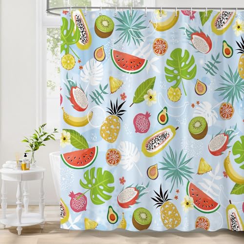Dazzlewall Tropical Fruits Shower Curtain - 72x72 Inch Blue Fabric