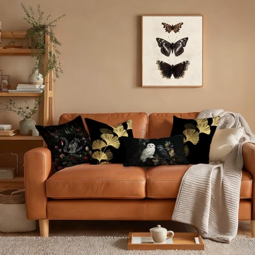 Gothic Vintage Ginkgo Biloba Print Pillow Cover - 18x18