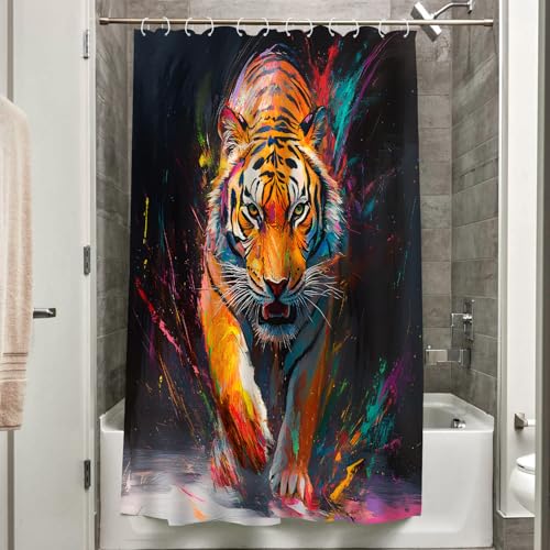 Tiger Shower Curtain 70x70 Inch Wild Animal Themed Bathroom Decor - ZZYSKS