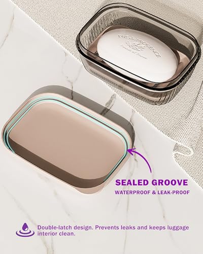 PEISAINOX Clear Travel Soap Holder with Lid, Leakproof & Drainage Layer – Portable Soap Case for Camping, Gym, Bathroom
