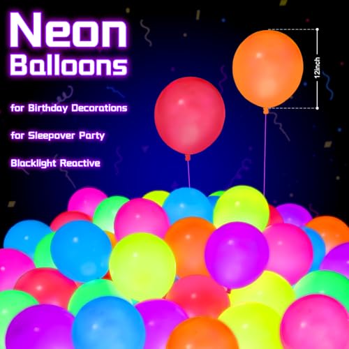 Mega-Loopolis 100 Pcs Neon Balloons 12" - UV Glow Party Supplies