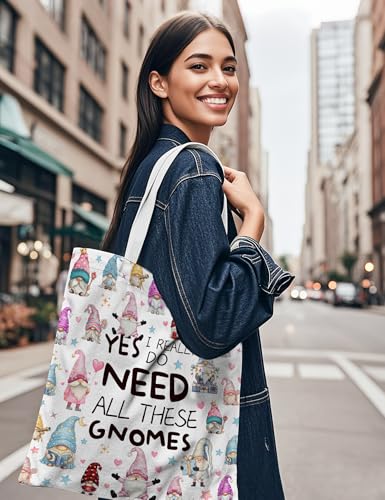 Gnome Canvas Tote Bag for Women - Reusable Cute Gnome Lover Shopping Bag