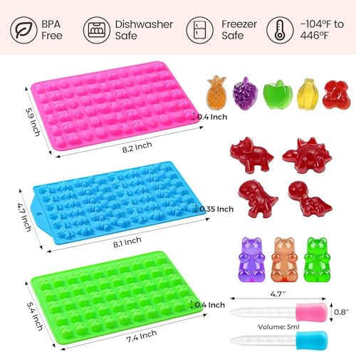 CAKETIME Silicone Gummy Candy Molds Set - Fruit, Bear & Dinosaur Shapes