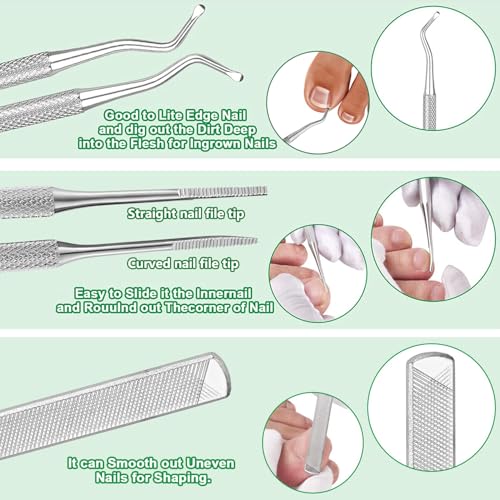 Ingrown Toenail File and Lifter Tool Kit - Stainless Steel Pedicure Set