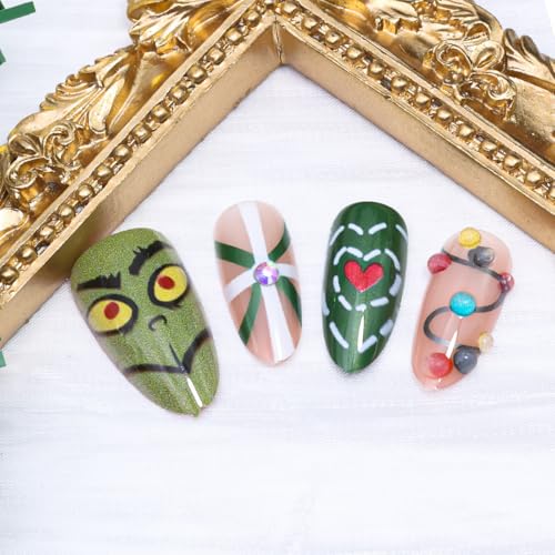 Christmas Press on Nails Medium Almond Fake Nails 30Pcs Xmas Rhinestone