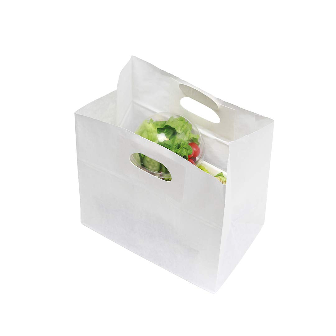 Restaurantware-Bag Tek 11 x 7 Inch Paper Take Out Bags, 100 With Handles Paper Shopping Bags - Rectangle, Medium, White Paper Gift Bags, Sturdy, For Shopping, Parties, Or Take Out