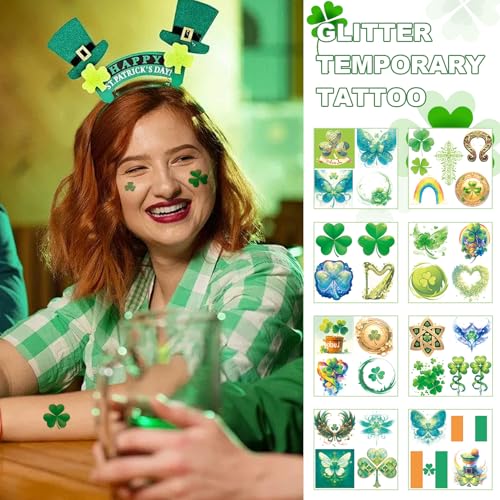 VERKSTAD 24 Sheets St. Patrick's Day Glitter Shamrock Temporary Tattoos