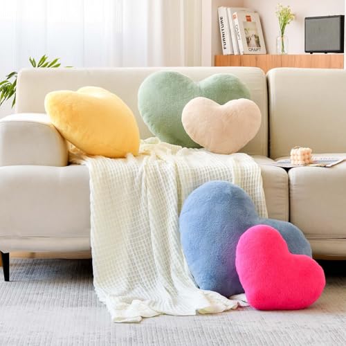 Hot Pink Heart Pillow - Mini 12.9" x 9.8" Faux Fur Decorative Cushion