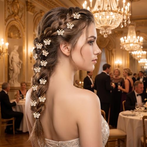 Ymapinc Gold Butterfly Hair Clips, 20 Pcs Crystal Rhinestone Hair Pins