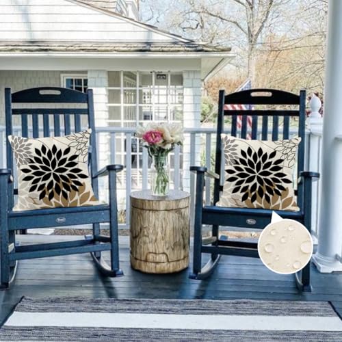 RABUSOFA 18x18 Waterproof Outdoor Pillow Covers - Black & Tan Set of 2
