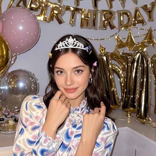Aprince Silver Crystal Tiara Princess Crown Headband for Women