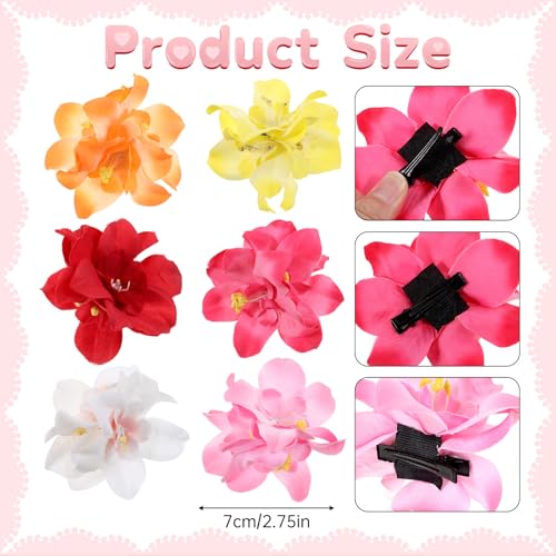 6 Pcs Hawaiian Tropical Flower Hair Clips - 2.75 Inch Hibiscus Hair Accessories for Beach Vacation and Parties