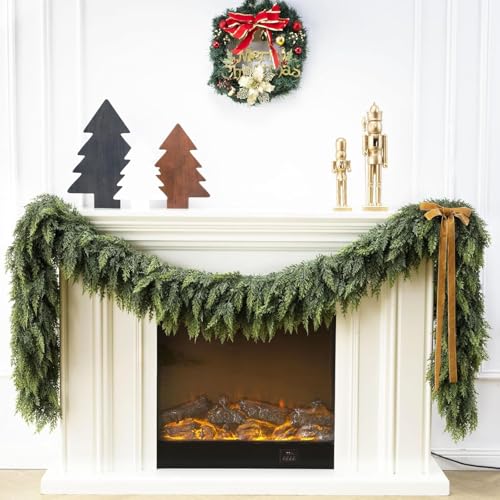 9Ft Unlit Real Touch Cedar Garland - Faux Pine Christmas Wreaths Set of 2