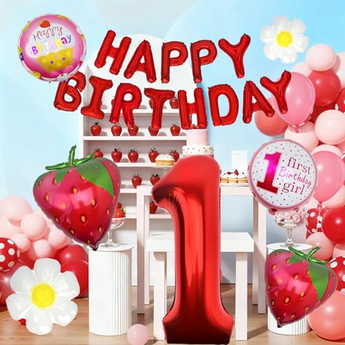 60-Inch Strawberry Foil Balloons - 2 Pack for Summer Parties