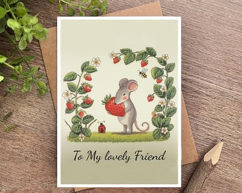 Funny Mouse and Ladybug Birthday Card for Friends 5x7