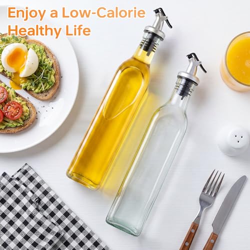 4-Pack 17oz Glass Oil & Vinegar Dispenser Set with Leakproof Spouts & Labels