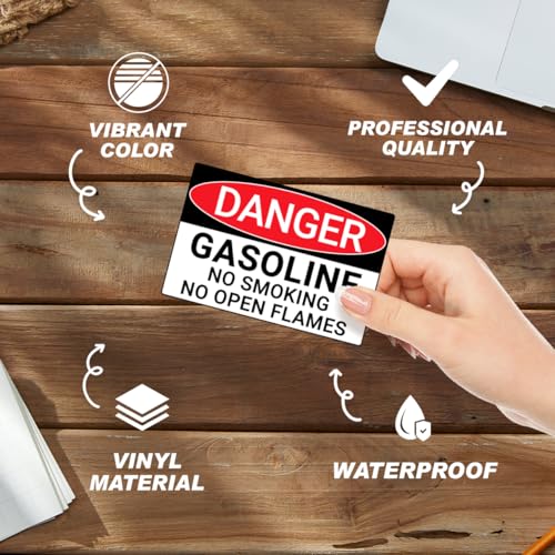 Danger Gasoline No Smoking Warning Sign Stickers - 6 Pcs Vinyl Decals for Industrial Safety