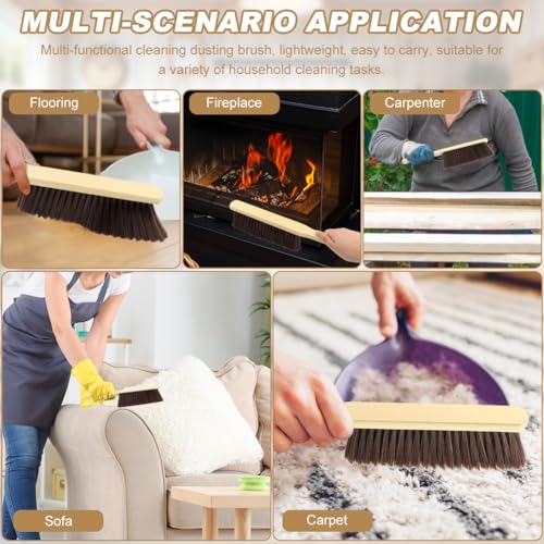 CALIDAKA 2-Piece Wooden Hand Broom Brushes with Long Handle - Soft Bristle Cleaning Brush (As Shown)