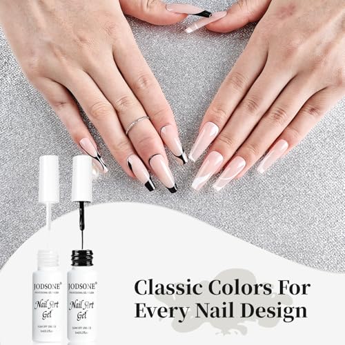 JODSONE Nail Art Gel Liner Set 2 Colors Black and White with Built-in Brush