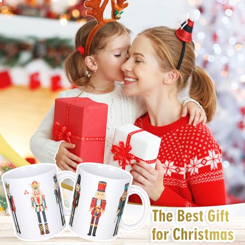 Christmas Nutcracker Mug Set - 12oz Holiday Ceramic Drinking Cups, 2 Pieces