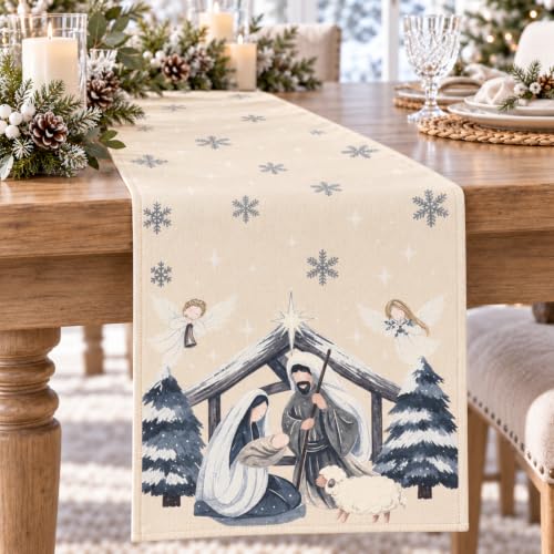 Nativity Scene Christmas Table Runner 13x72 Inch Holiday Decor