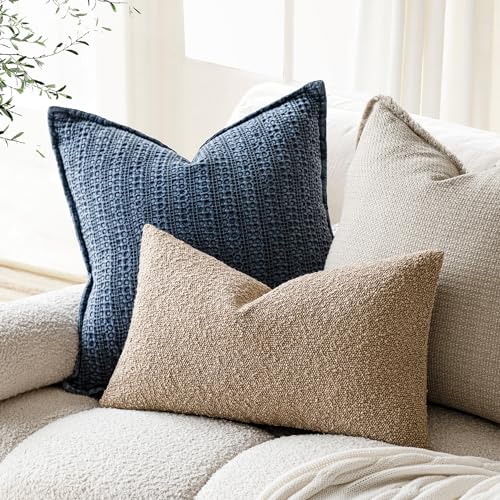 Foindtower Textured Boucle Lumbar Pillow Cover, 12x20 Inch Camel Accent Case