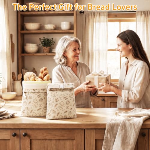 Noctivela Beeswax Bread Bags - Reusable Sourdough & Baguette Storage, 2 Pack, 13x17 Inches