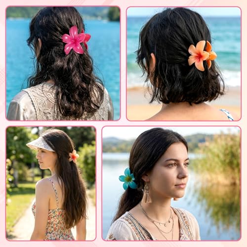 9-Piece Hawaiian Flower Claw Clips Set, Tropical Plumeria Hair Accessories