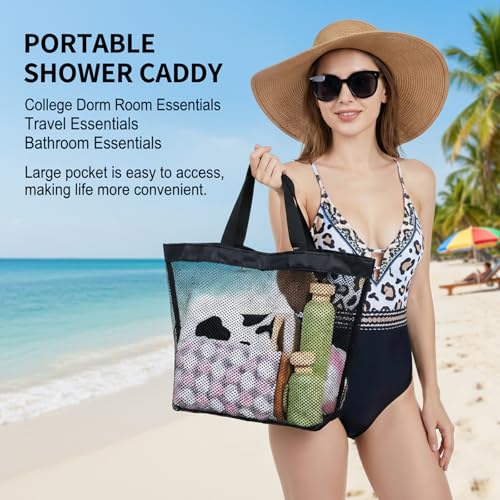 2-Pack Mesh Shower Caddy Tote Bags - Portable Black Nylon