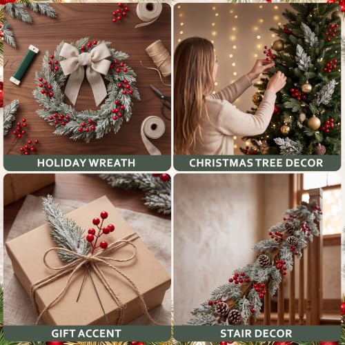 Artificial Christmas Snow Pine Branch with Red Berries - 200 Pieces, Variation: Classical