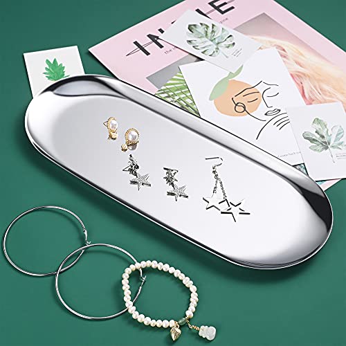 Bidponds Stainless Steel Oval Vanity Tray - 11.8 x 4.8 Inch Jewelry Organizer