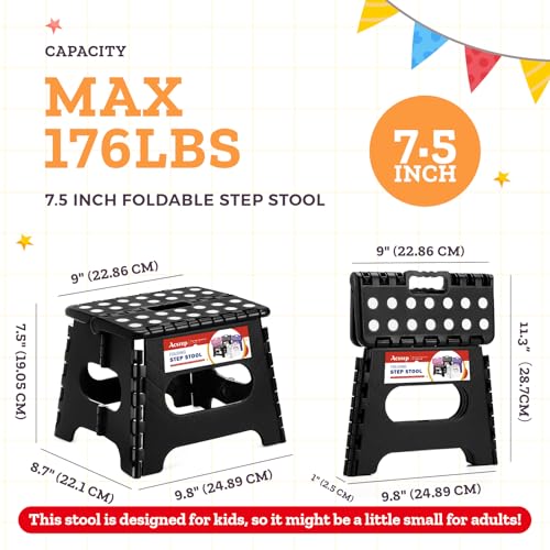 Collapsible Step Stool - Lightweight 7.5 Inch Folding Stool for Kids & Adults