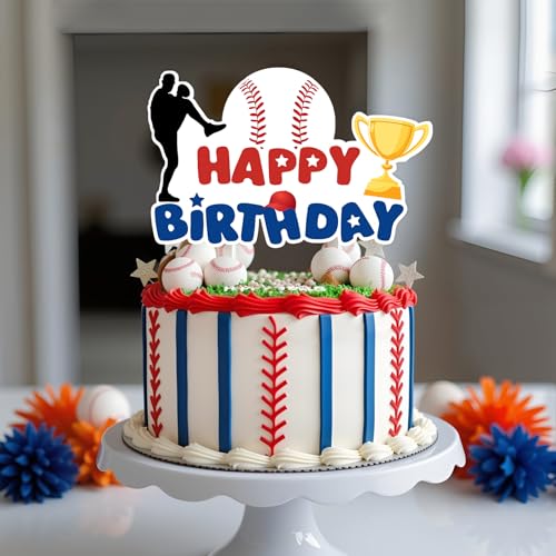 Baseball Birthday Cake Topper - 4x6.2 Inch Decoration for Boys