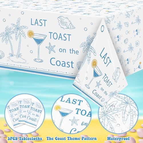 3-Pack Last Toast on the Coast Bachelorette Party Tablecloths - Coastal Theme