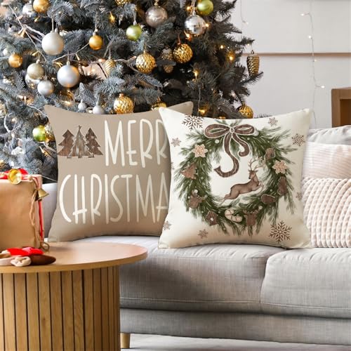 NIGHTWISH Christmas Pillow Covers Set of 4 - 18x18 Holiday Decor