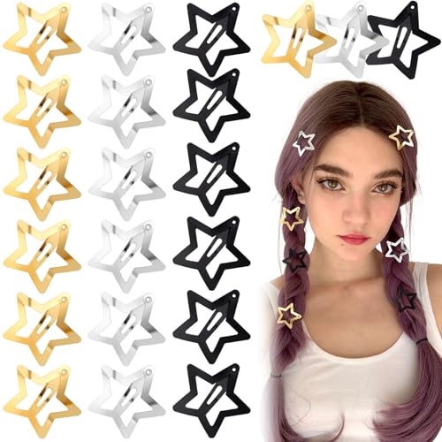 Star Hair Clips 21 Pcs 1.18 Inch Metal Snap Hair Barrettes Non-Slip Cute