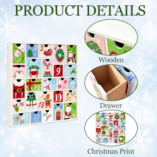White Wooden Advent Calendar with 25 Drawers Christmas Countdown Decor for 2026