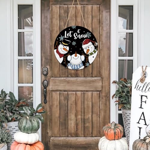 Let It Snow Snowman Door Sign - Winter Wooden Porch Holiday Decor