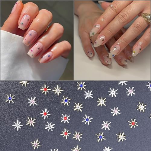 KRTBKR 3D Gold and Silver Star Nail Charms Metallic Studs Rhinestones for Acrylic Nails Manicure