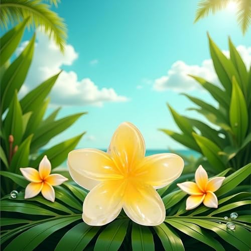 Creamy Yellow Flower Hair Claw Clips 2-Pack Large Hawaiian Plumeria